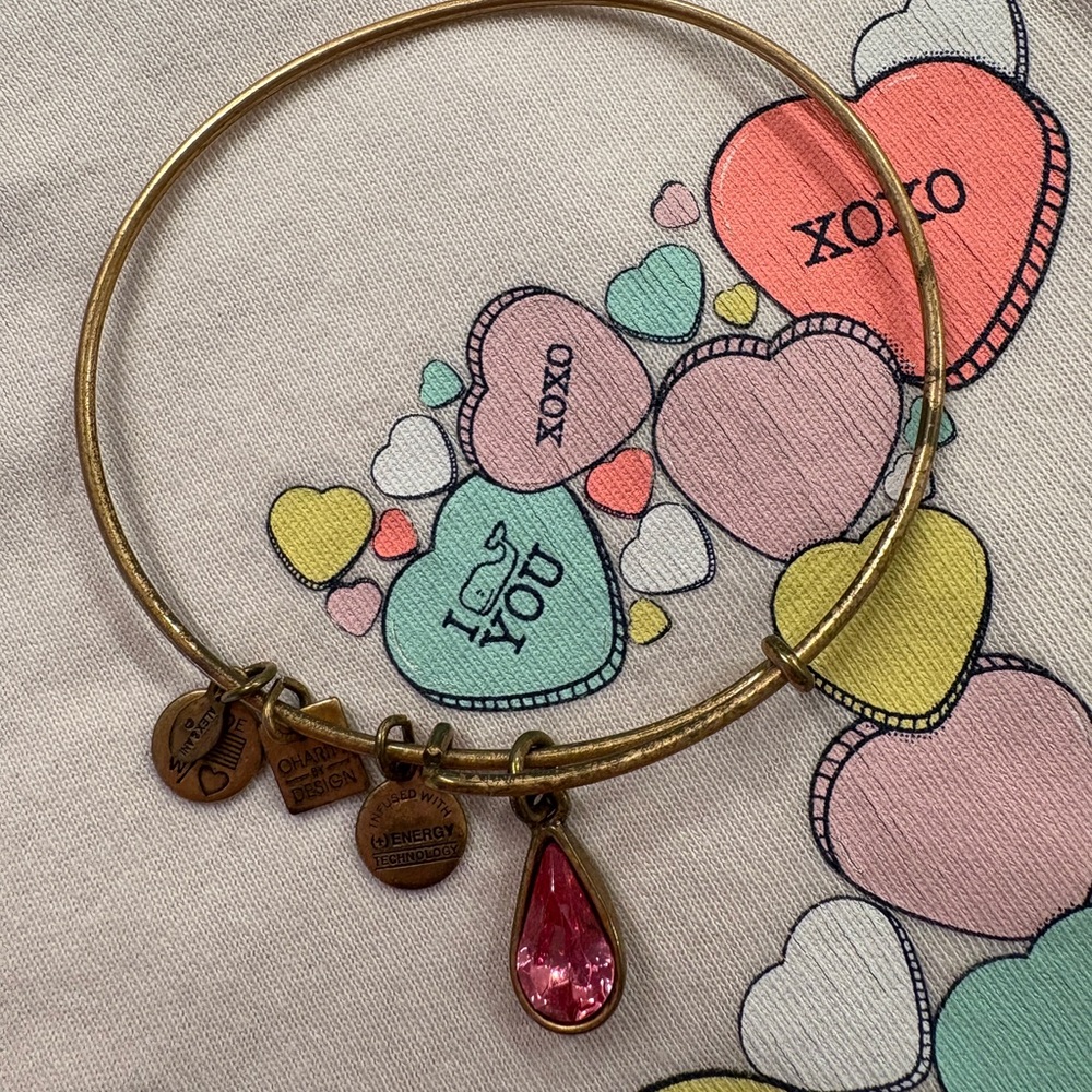 Alex and Ani Gold Bangle with Pink Charm